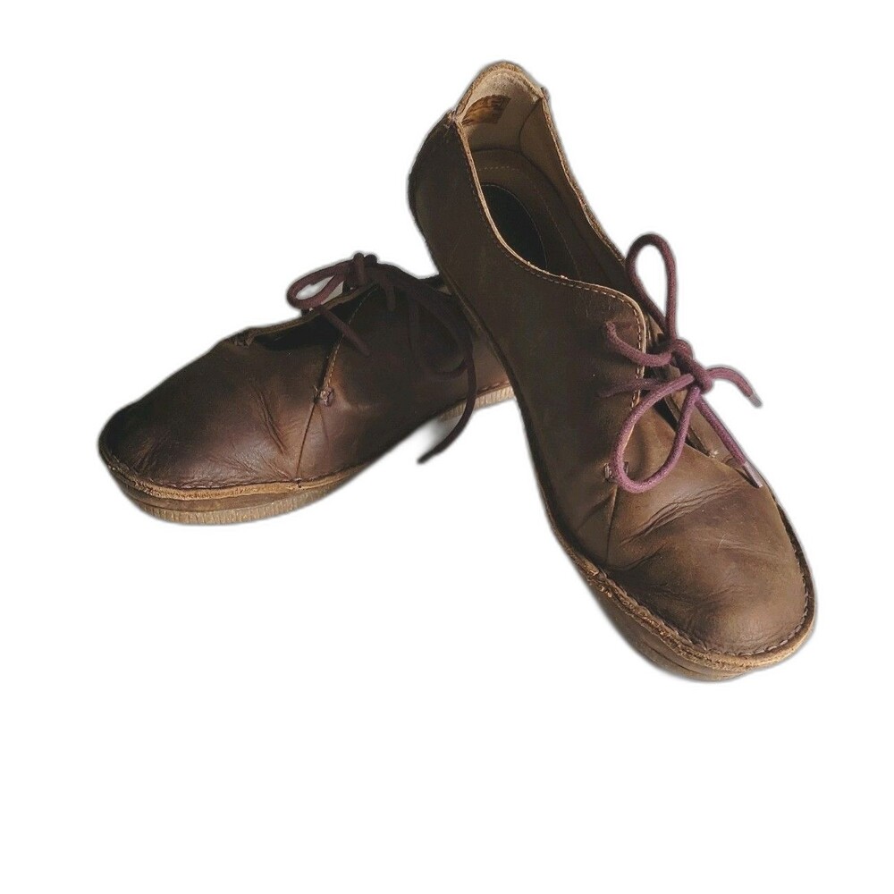 Clarks  Brown Leather Janey Mae Artisan browm w/ purple Lace Oxford Moccasins 9